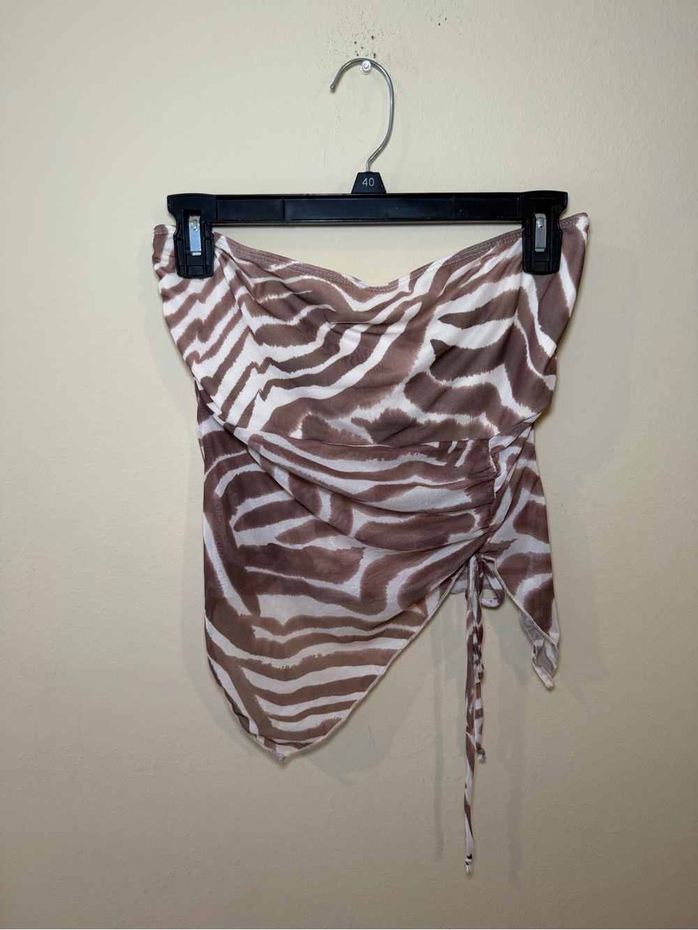 Brown Zebra-Print Tie-Side Tube Top